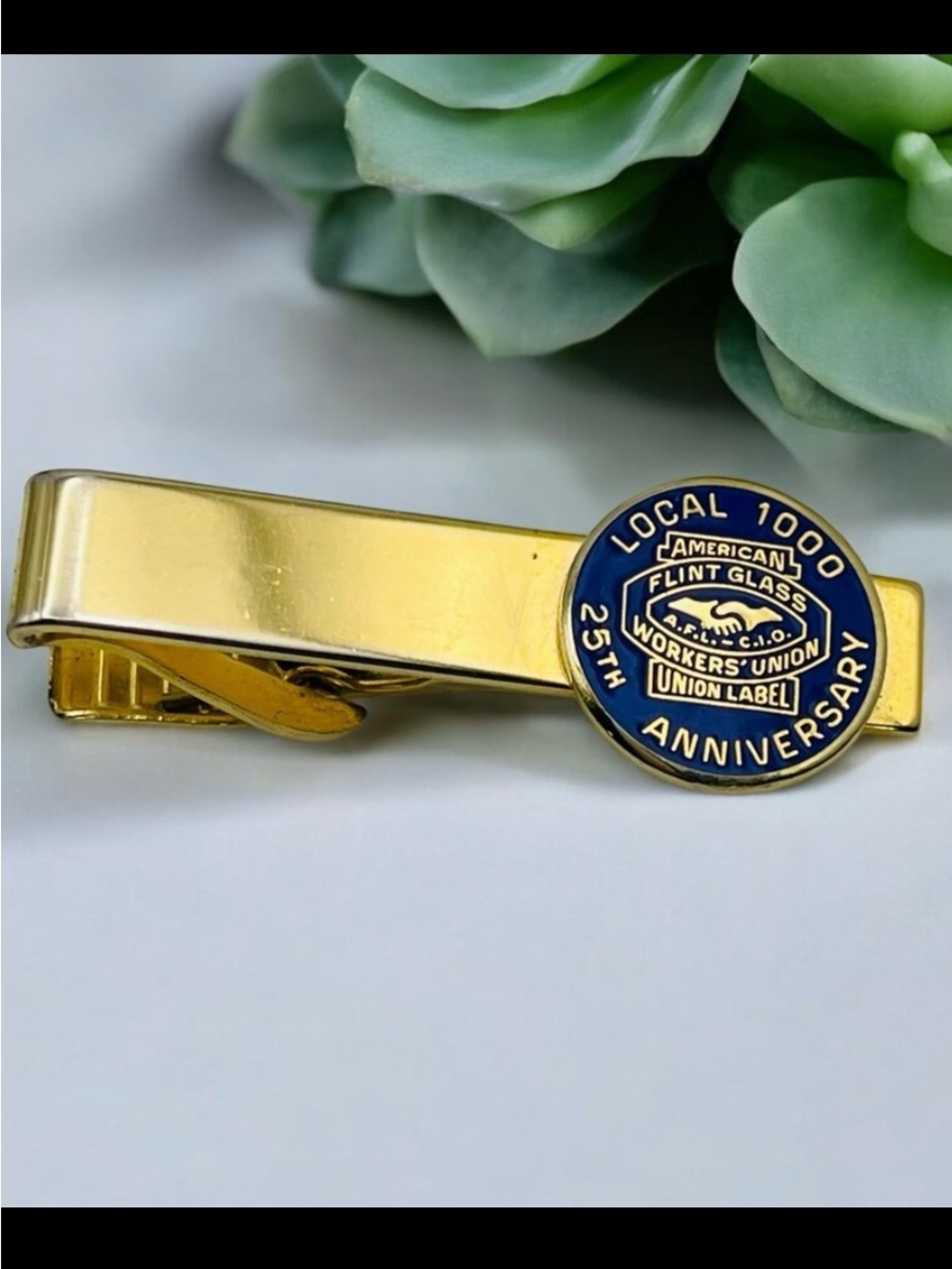 Local 1000 American Flint Glass Workers Union Label 25th Anniversary Tie Clip
